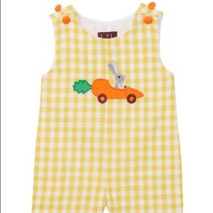 Yellow Gingham Bunny Carrot Car Shortalls